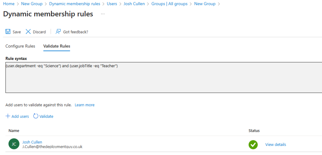 Validating Dynamic group membership rule in Entra ID