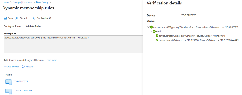 Device rule in Entra ID for Windows devices excluding version 25H2