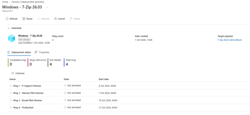 Intune deployment ring groups added to Win32 app assignments
