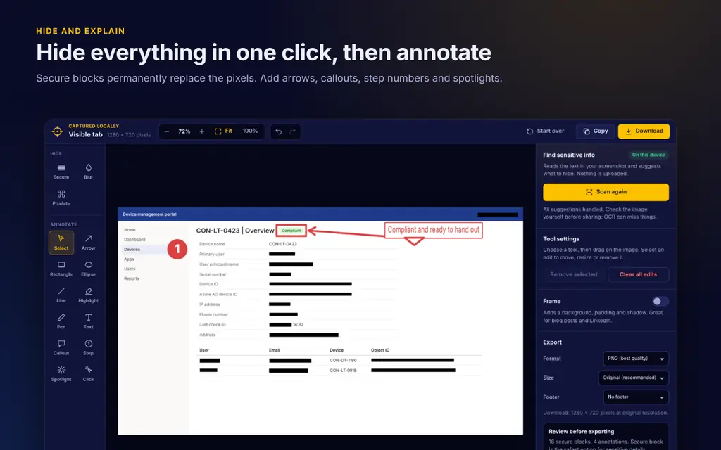 ScreenshotIT hiding and annotating sensitive info