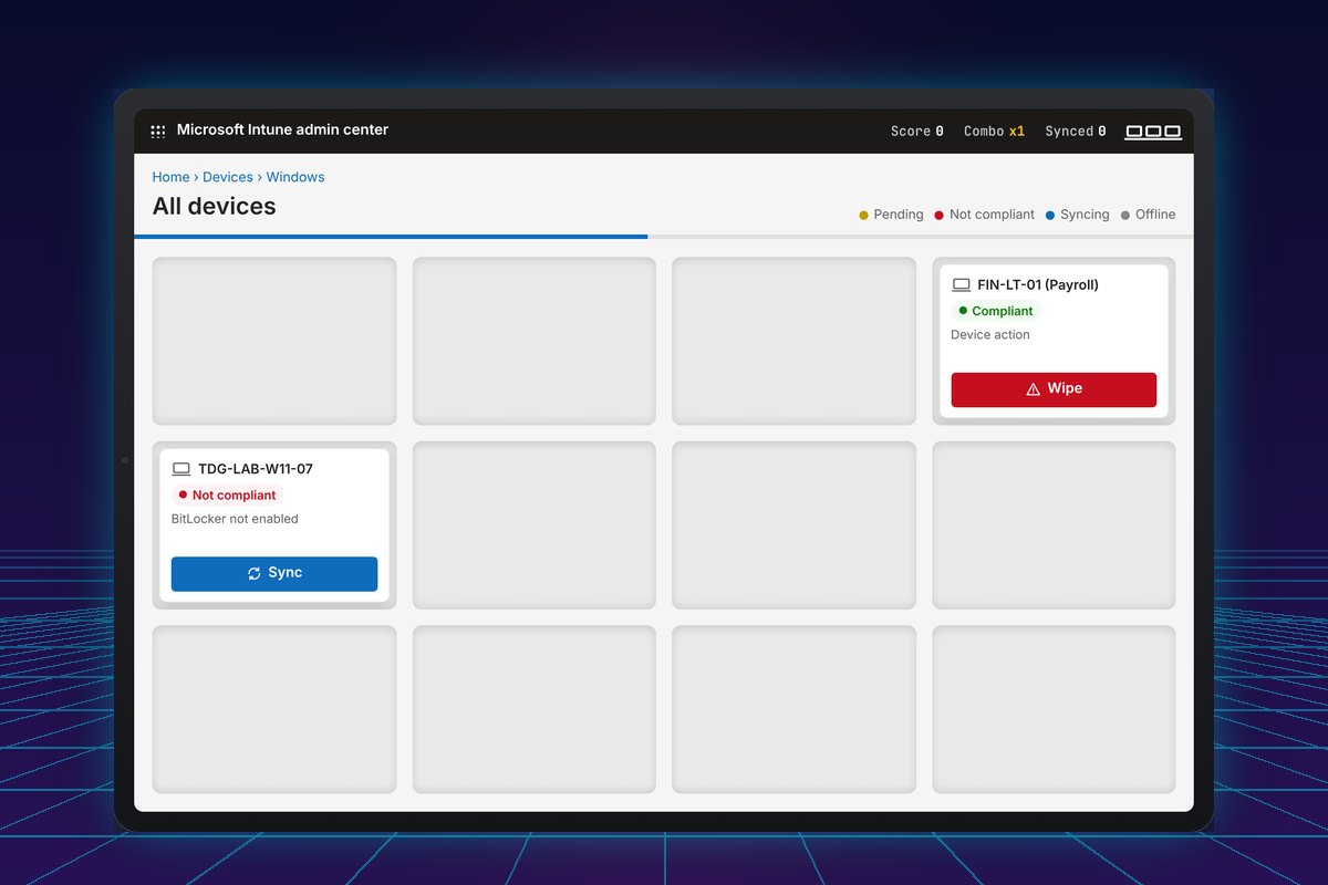 Sync Smash: devices popping up on an Intune device grid with Sync and Wipe buttons